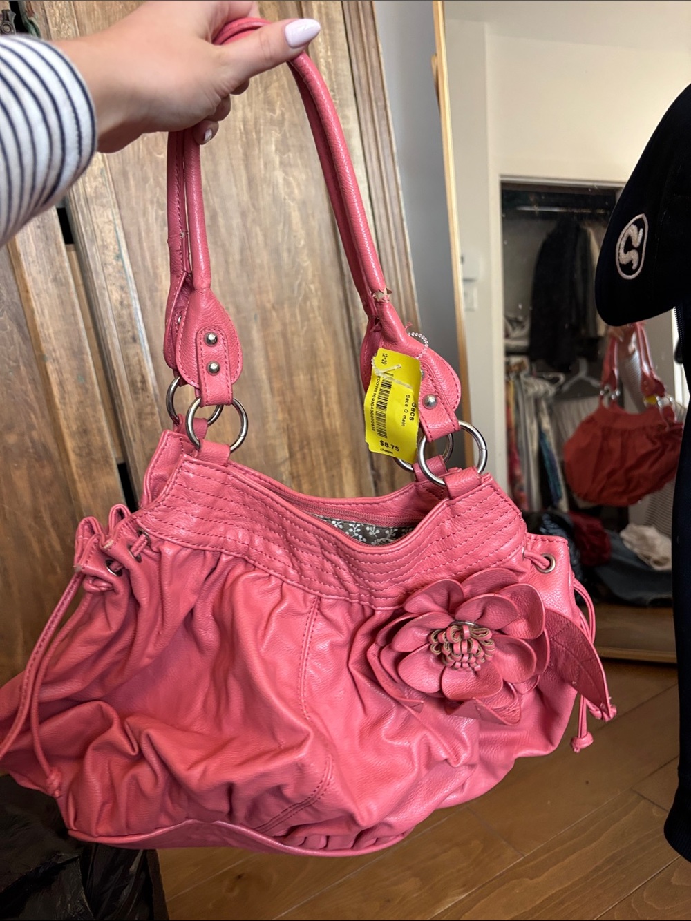 Pink Floral Accent Shoulder Bag - Women's Fashion Handbag